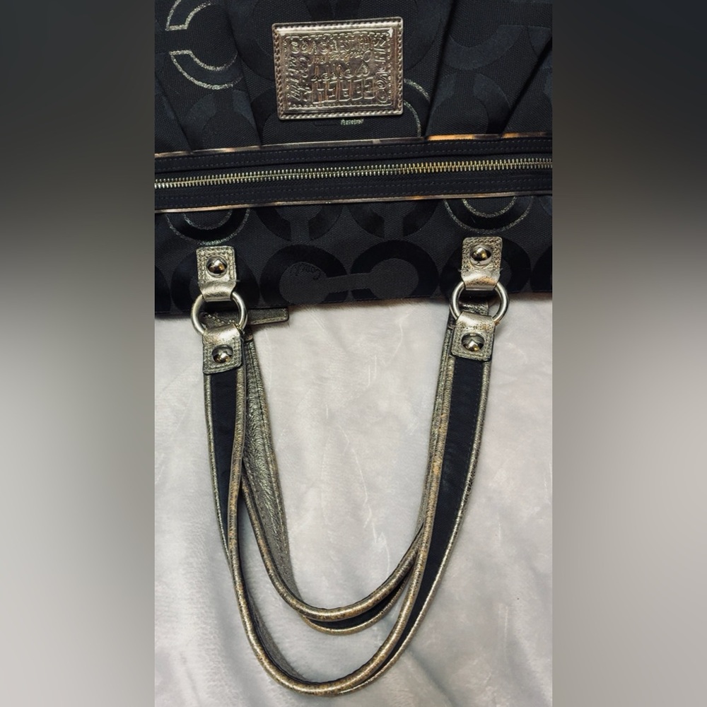 Coach Poppy Y2K Black Canvas with Silver Lurex Threading Accents XL Shoulder Bag - Picture 3 of 8